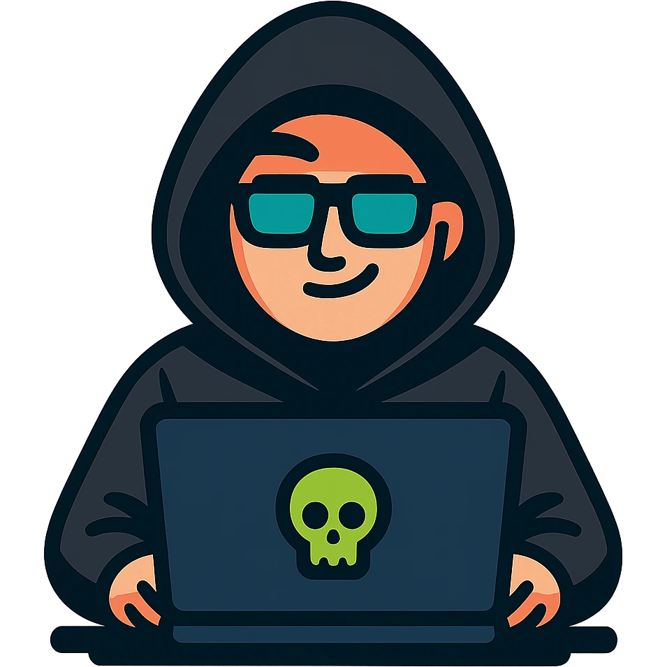 hacker character in black hoodie, digital style emoji