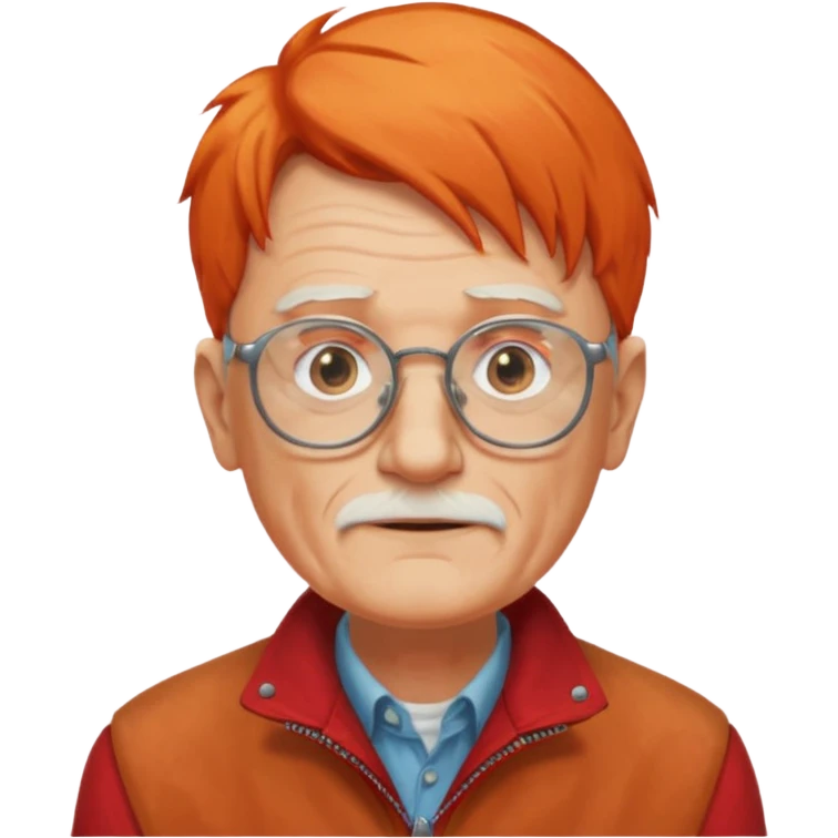 old man, orange hair, no mustache, wearing glasses, long face, wearing a red jacket emoji