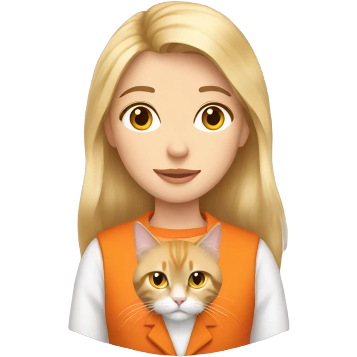Blonde girl with her orange tuxedo maine coon cat  emoji
