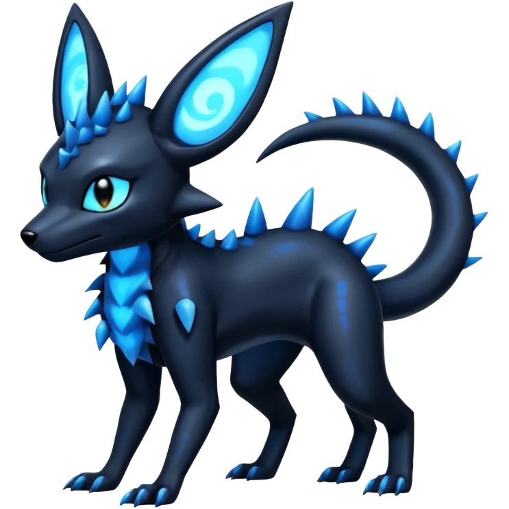 Shiny Dark Edgy Black And Blue Umbreon-Salandit-Wolf-Fakémon-hybrid-creature (full body)  emoji