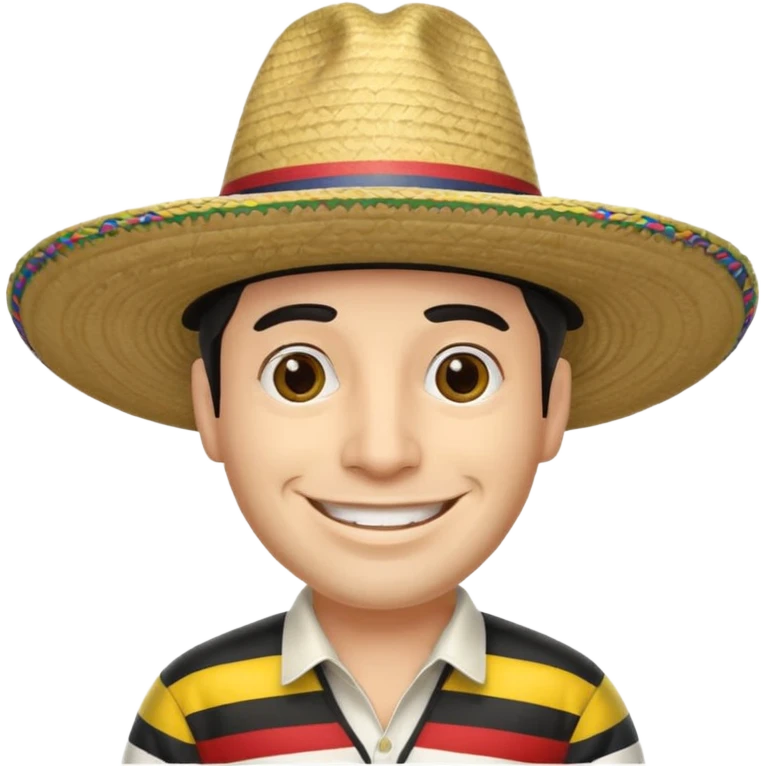 A happy fair skinned Colombian man wearing a Colombian sombrero that has black horizontal stripes emoji