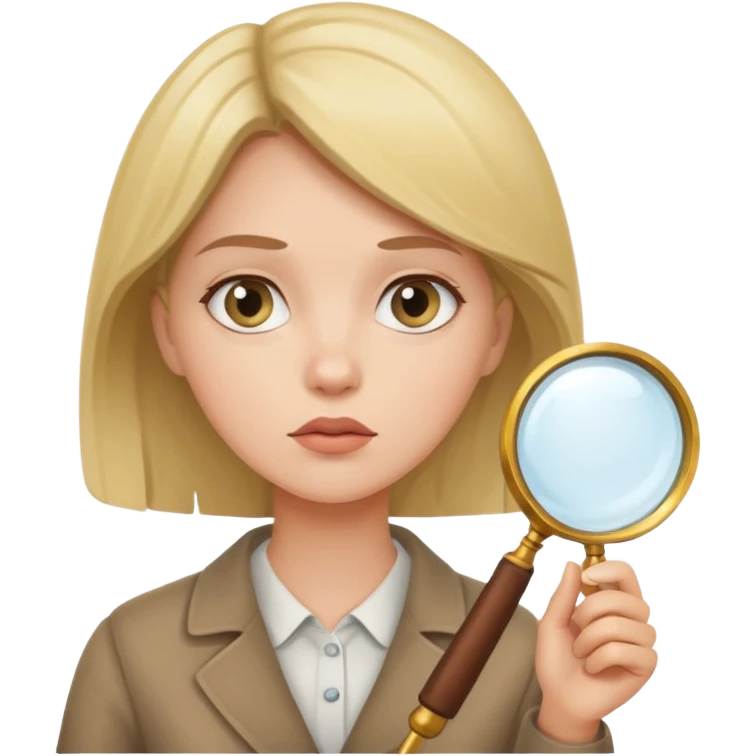 A woman holding a large magnifying glass and looking at something intently emoji