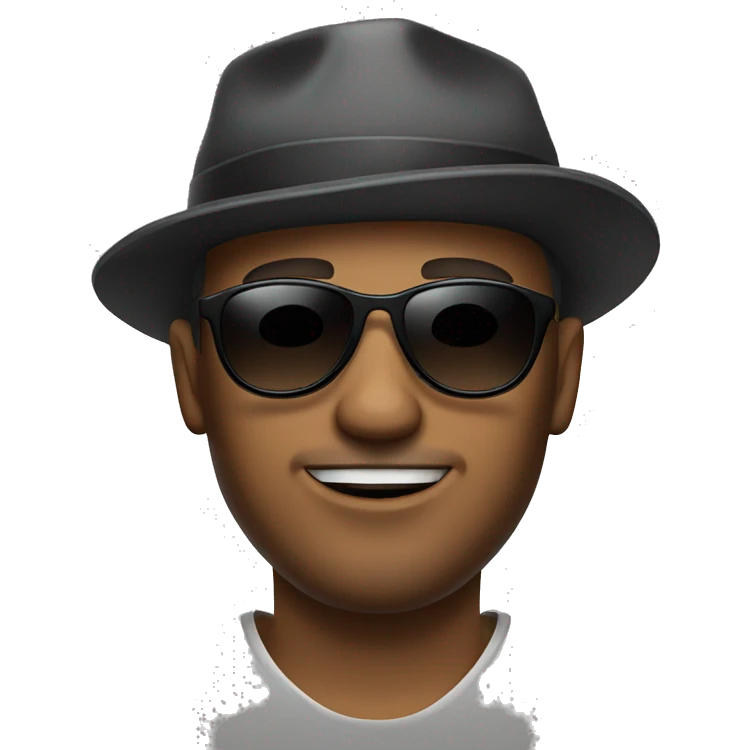 cool guy with shades and hat and a tattoo emoji
