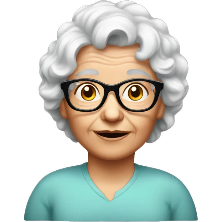 White Grandma emoji but with cat eye glasses and red wavy hair emoji
