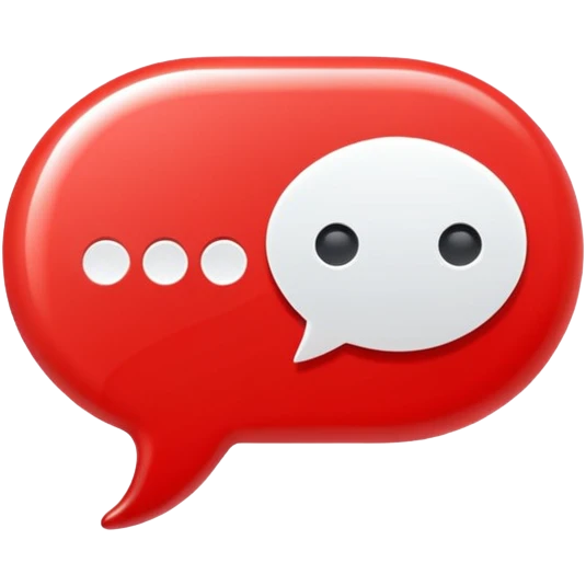 Minimal design featuring a red speech bubble that contains a white play button. On a white background, no text. Suggests intelligent conversation about video content. Clean, modern and tech-oriented emoji