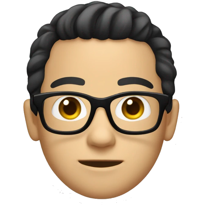 create teenage boy, with big eyes, slicked back black hair and glasses, round face, but white guy emoji