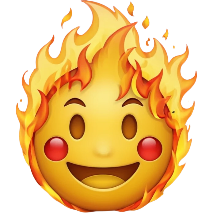 simple smiling yellow emoji with fire behind the face not on them emoji