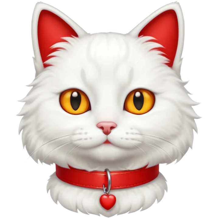 white cat with red necklaced emoji