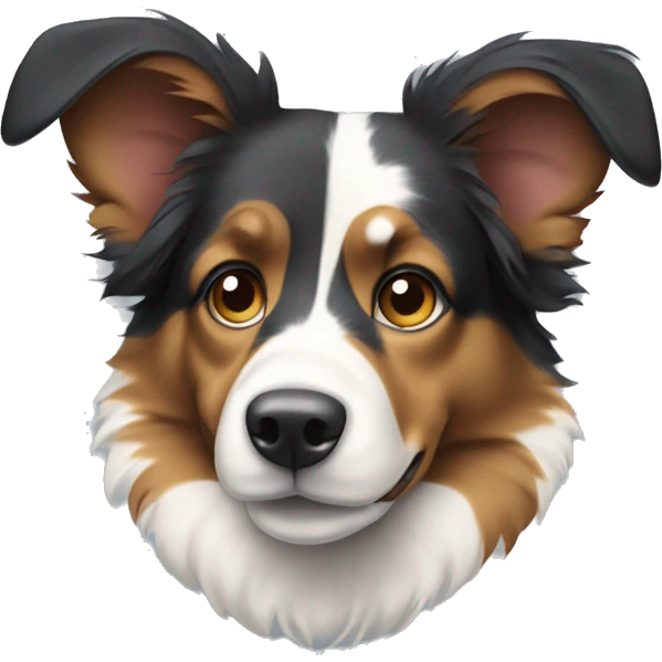 Tri color aussie face with one ear up and one ear down emoji