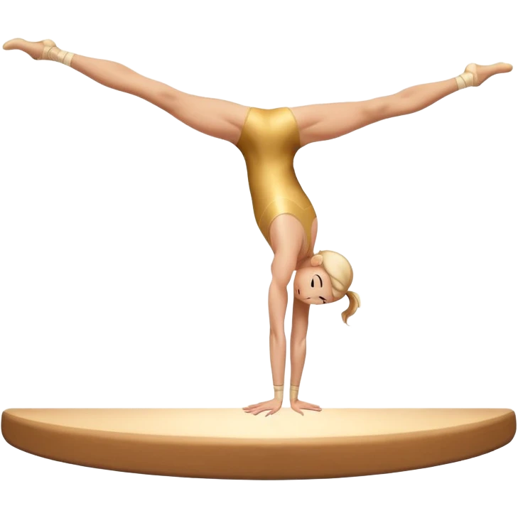 An artistic emoji of a professional sports acrobat performing a stunning balance pose on a narrow beam. The acrobat showcases perfect control, flexibility, and strength, executing an elegant handstand. The background features a bright gymnastics arena with spotlights. emoji