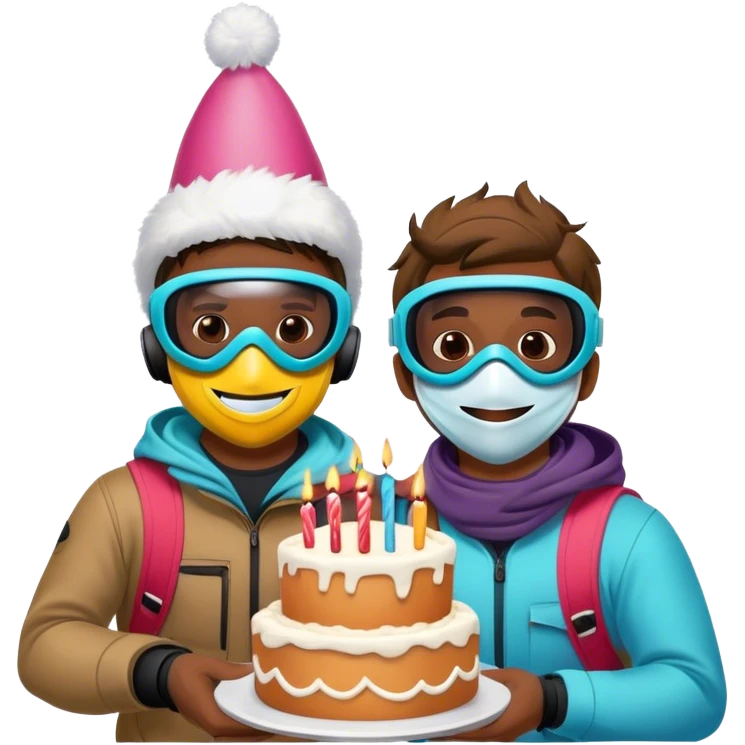 2 guys masks snowboarding birthday emoji