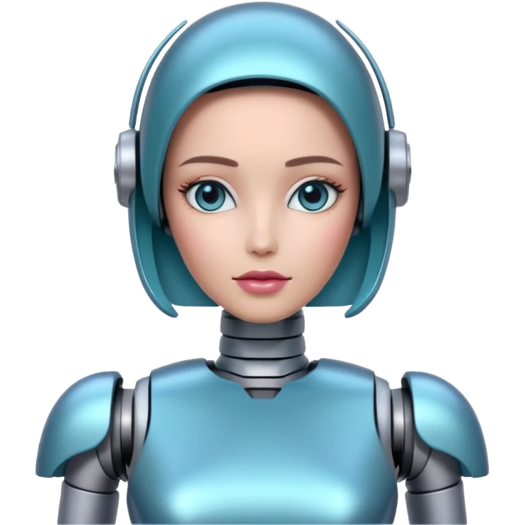 A feminine female robot, no emoji faces, no emoji icons, no human beings emoji