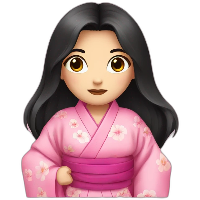  A girl wearing a pink kimono, with long black hair and wide pink eyes emoji