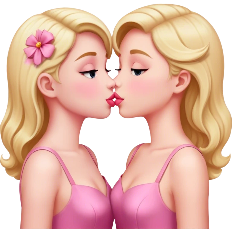 Two girls in pink dress kissing emoji