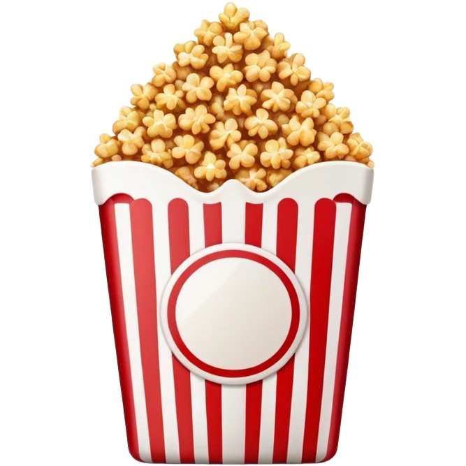 minimalist caramel popcorn in red and white horizontally striped package, ultra simple design, Apple emoji style emoji
