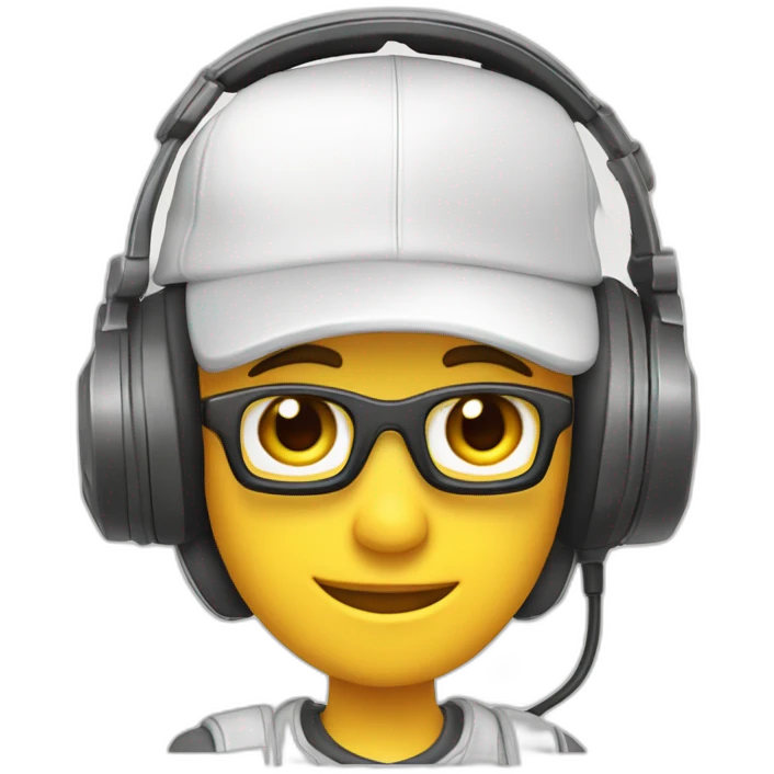 tête blanche, jeune gamer avec un casque micro, une casquette blanche emoji