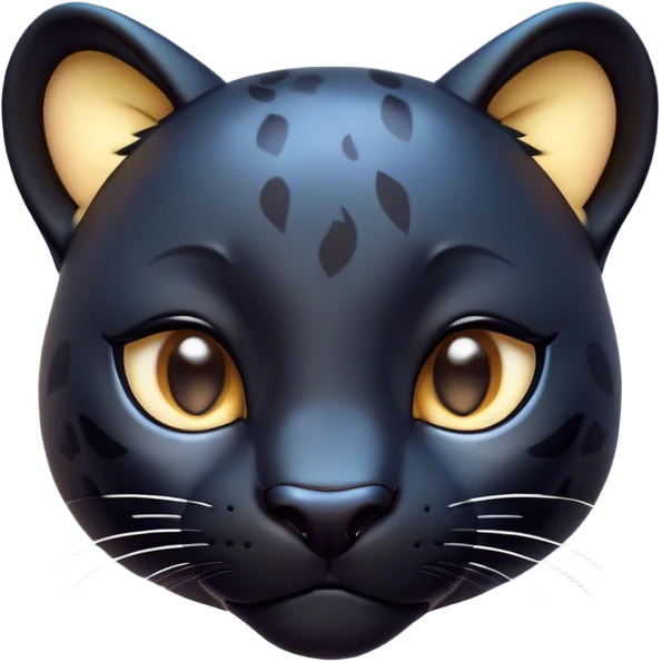 Cinematic Cute Panther Portrait Emoji, Head tilted playfully and inquisitively, with a smooth, streamlined form accentuated by a subtle sheen and round, sparkling eyes filled with charm, Simplified yet irresistibly adorable features, highly detailed, glowing with a warm, inviting glow, high shine, affectionate and lively, stylized with a touch of whimsical mystery, bright and endearing, soft glowing outline, capturing the essence of a mischievous yet loving panther that seems as if it could pounce out of the screen into your arms! emoji