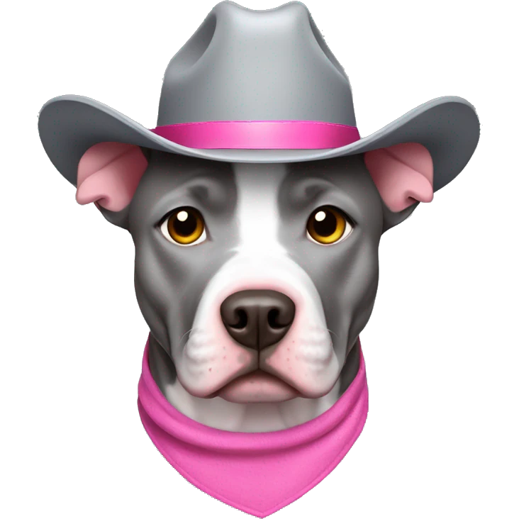 gray pitbull wearing pink cowboy hat emoji