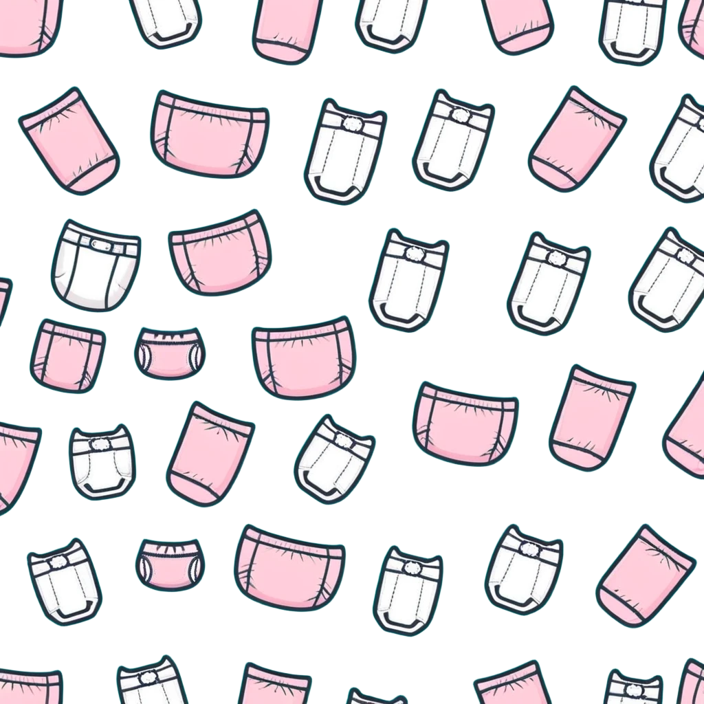 pastel pink baby diaper with cartoon nursery print pattern emoji