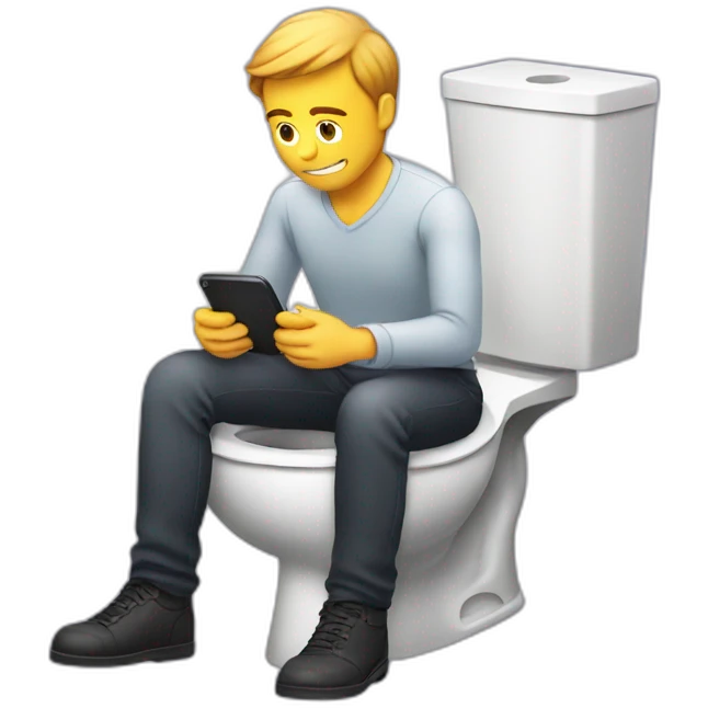 Man sitting on the toilette with smartphone emoji
