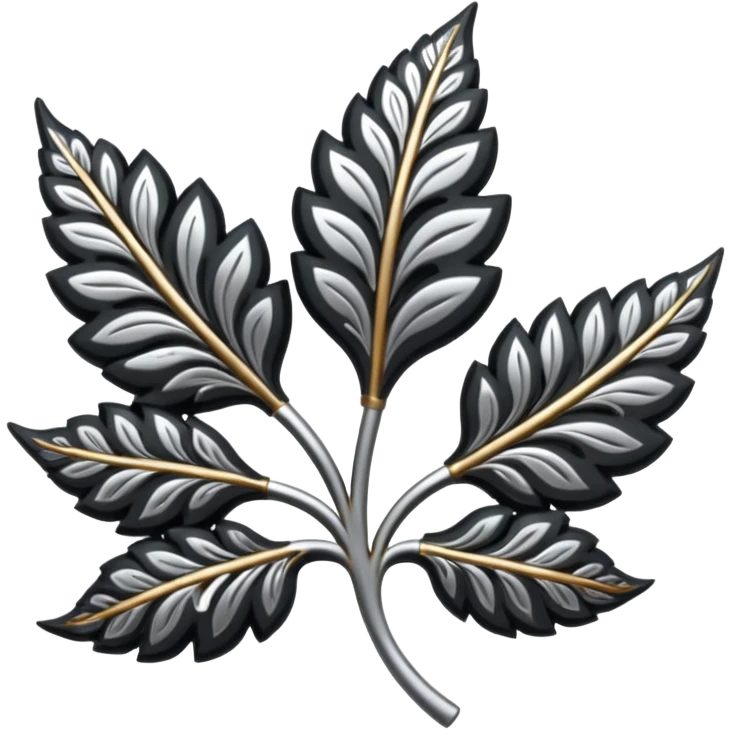 Black and silver filigree leaf, 3D, extremely detailed design emoji
