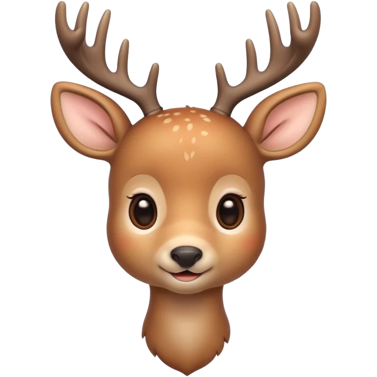 A cute deer emoji, small and simple, with big round eyes, a gentle smile, short antlers, soft beige fur with slightly lighter spots on its back, rounded cartoon-like proportions, minimal shading, vector-style, emoji