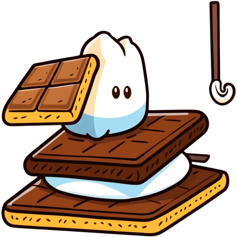s'mores with chocolate and marshmallow emoji
