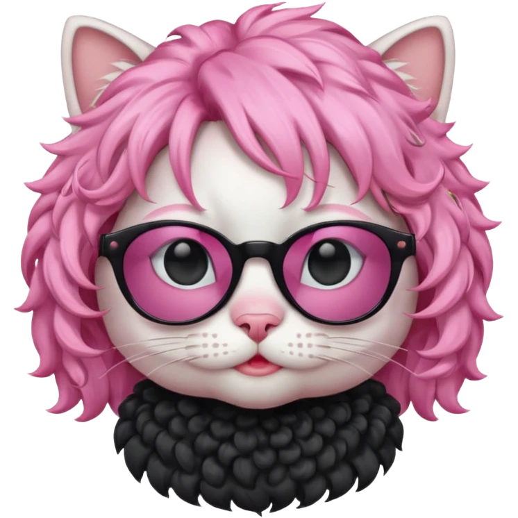 White cat wearing pink curly wig, black sunglasses emoji