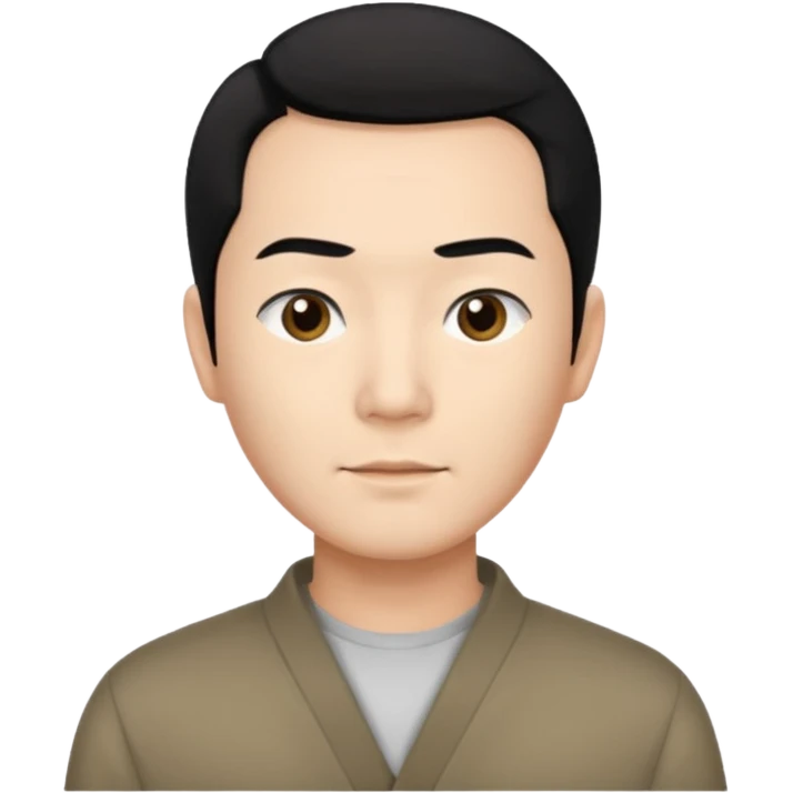 Create an emoji-style image of an Asian man with a middle-part hairstyle and a receding hairline. emoji