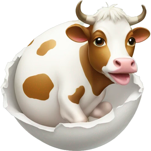 a cow hatching from a bird shell emoji