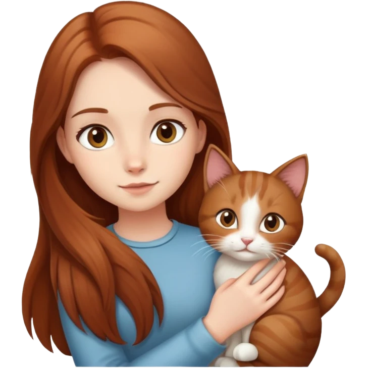 Fille au cheveux long de couleur châtain avec un chat dans les bras  emoji