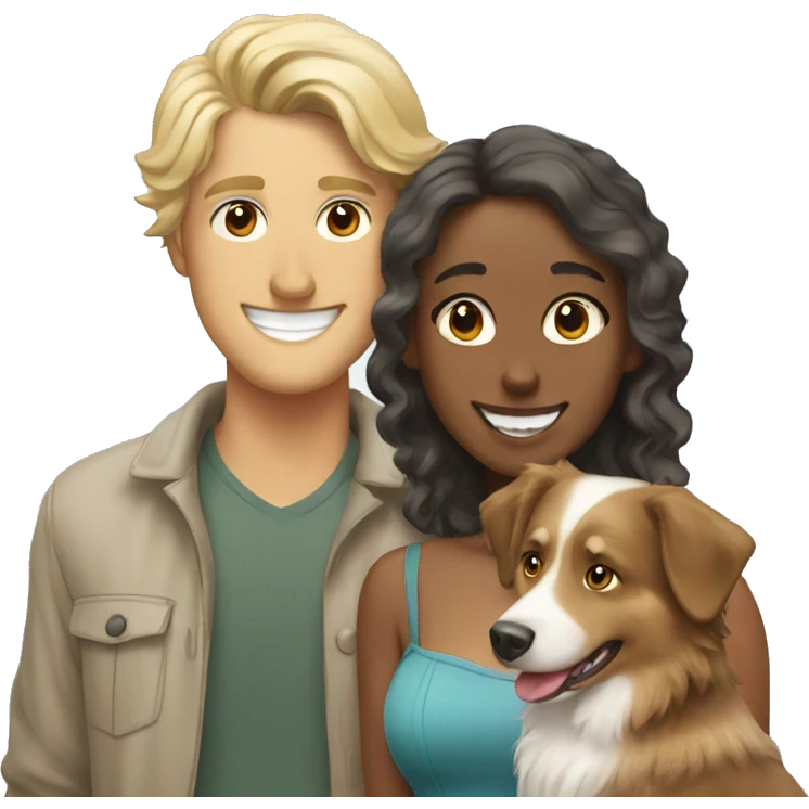 Smiling blonde couple with australian shepherd emoji