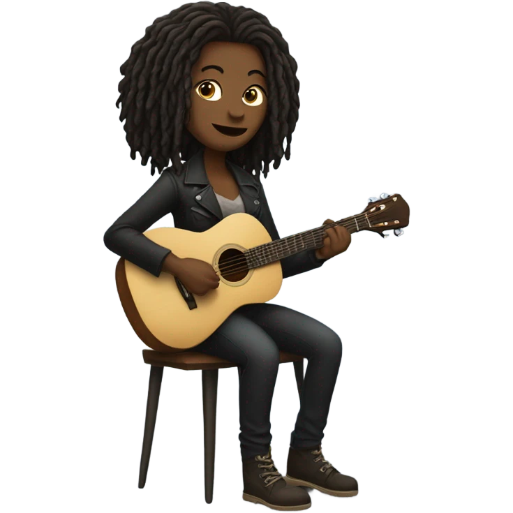 dark woman with short dreaded hair playing guitar sitting down emoji