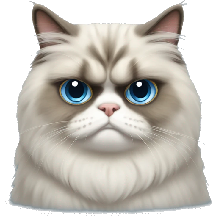 Round face grumpy Persian cat blue fur emoji