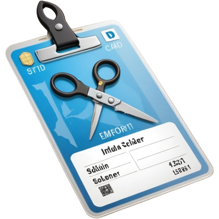 Floating black Scissors cutting in half an idf soldier ID card with a little chip in 2 parts emoji