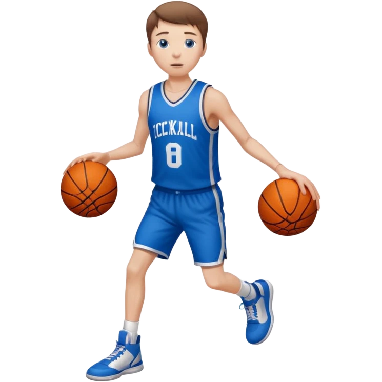 Tall, white, skinny, playing basketball, brown short hair, blue eyes emoji