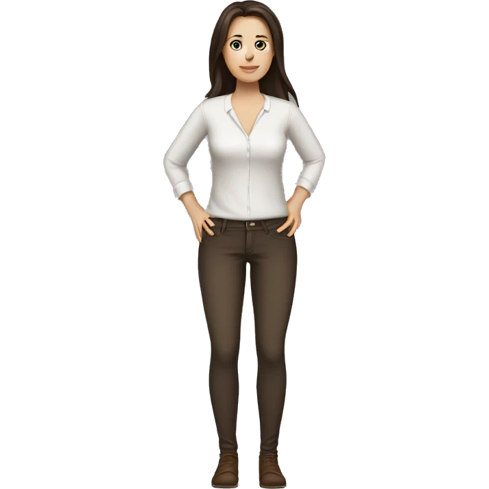 white woman, dark long brown hair, full body and legs emoji