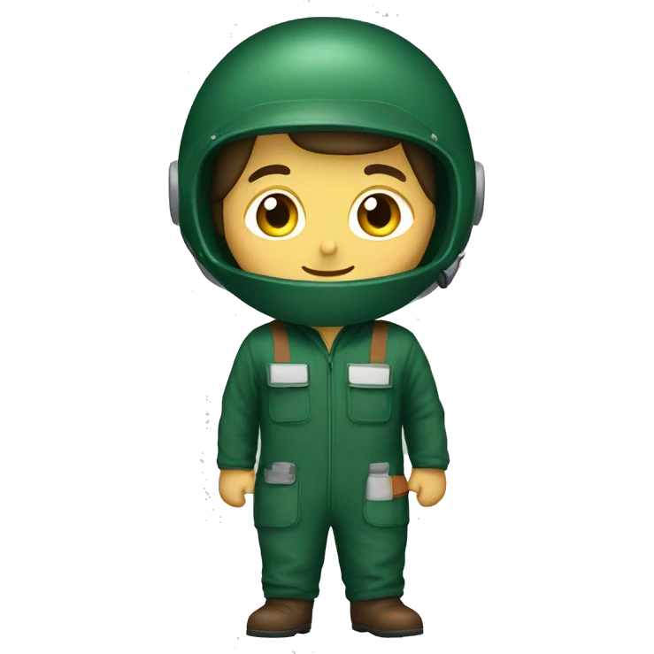 A BOY WEARING DARK GREEN COVERALL WITH BROWN SAFETY HELME emoji