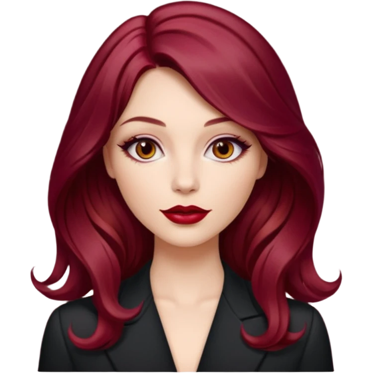 Open


Open


Open


Open
Draw a young glamorous woman with LONG burgandy cherry cola hair in a centre hair part styled slightly wavy emoji