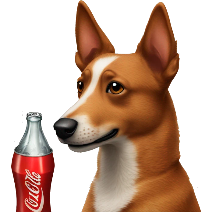 Red heeler drinking a Coke emoji