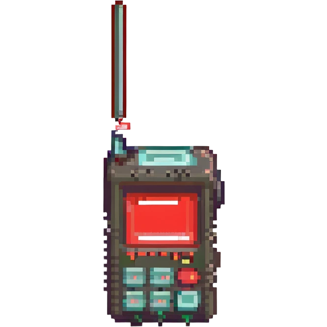Pixel art emoji, retro pager device with red blinking alert, emoji