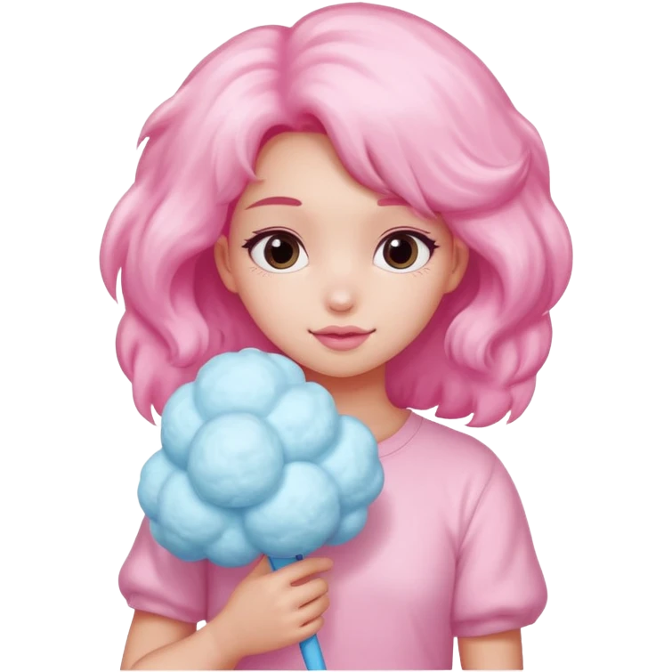 A girl hugging a big cotton candy puff emoji
