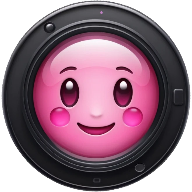 A round camera lens, apple emoji style, minimalist, with highlights, pink emoji