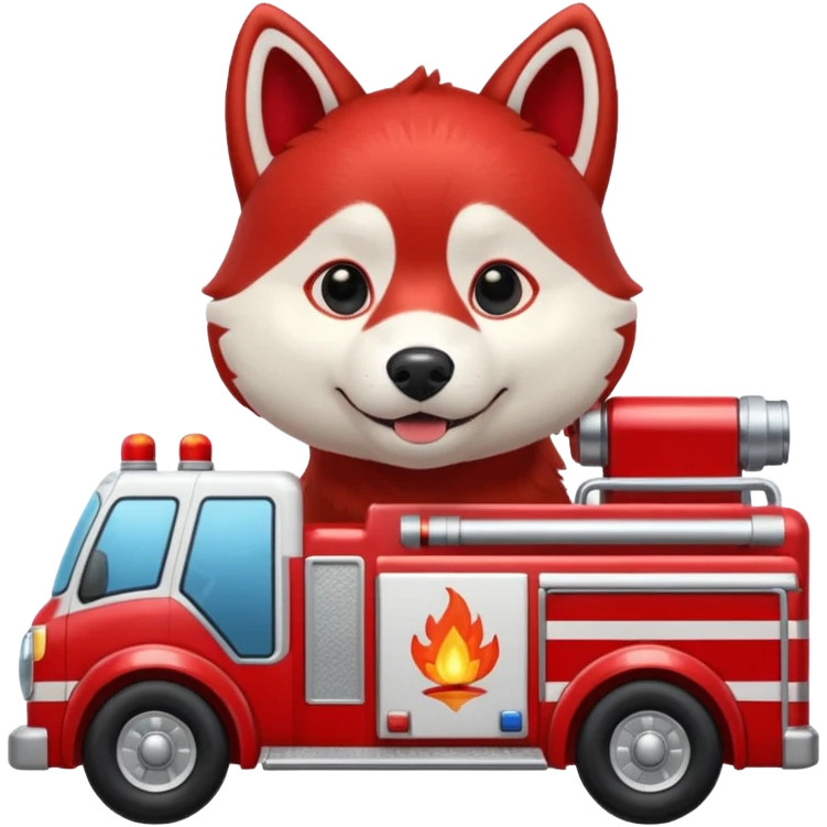 Red husky driving a fire truck emoji
