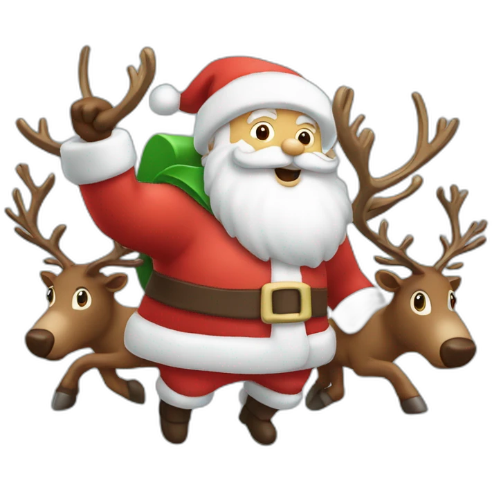 santa claus with a eight reindeer drawn flying slay emoji