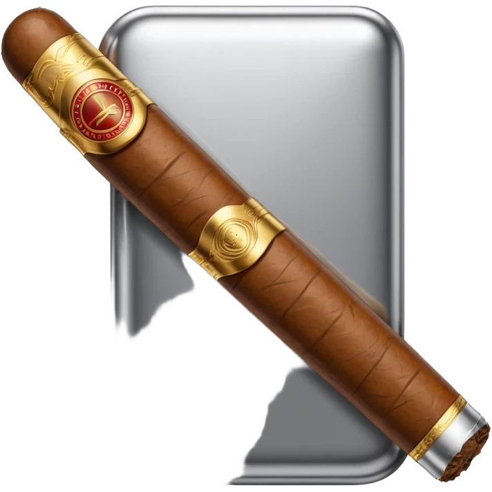 A luxury cigar emoji made of silver chrome, smooth metallic texture, minimal shape, glossy reflections, rich swag aesthetic, iOS emoji style, centered, clean white background emoji