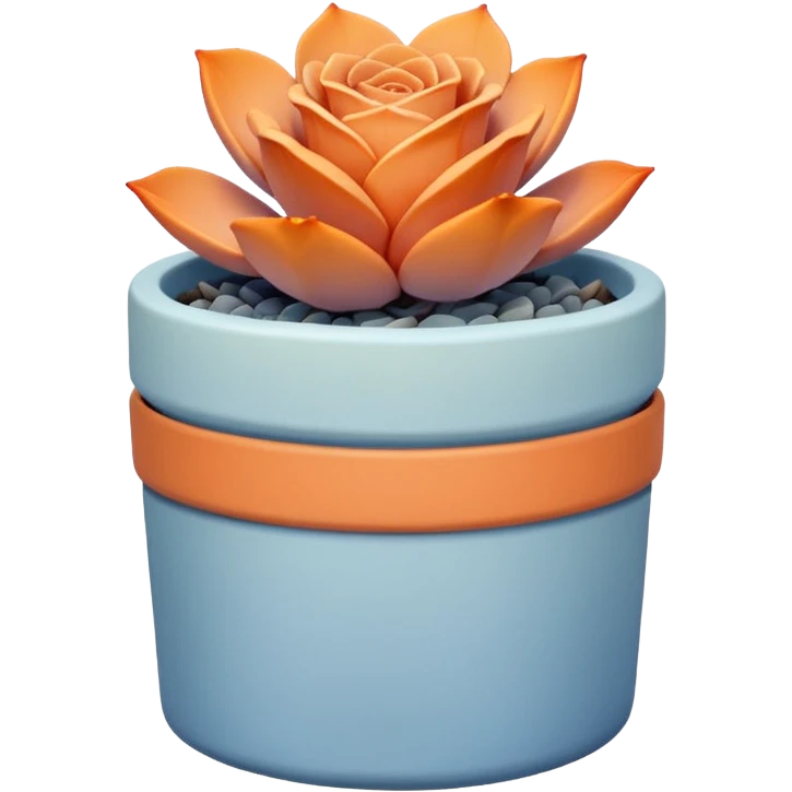 A ceramic pot in a pastel orange color, shaped like a cylinder, the pot is short and contains an Echeveria Blue Rose plant. emoji