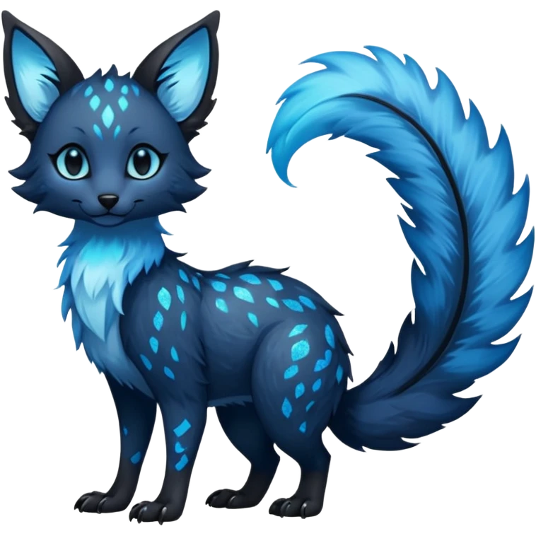 Feral Rare Fantasy Dark gothic spooky  sparkly shiny Vernid-Trico-species by LiLaiRa, random markings, tufted tail, tufted ears, full body emoji