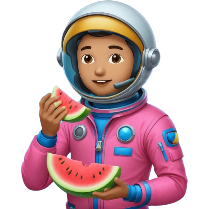 Neon pink and blue spaceman eating melon emoji