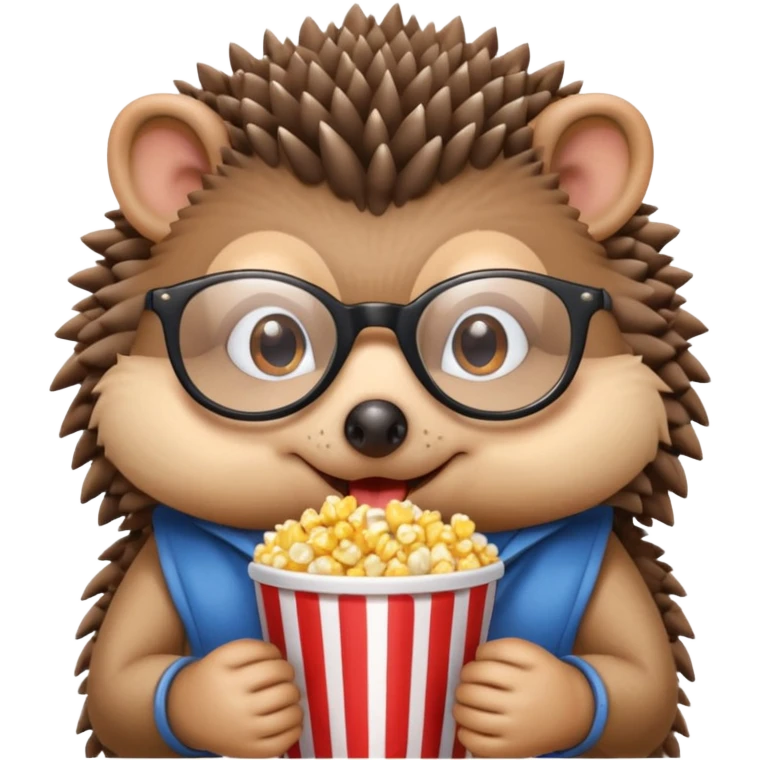 hedgehog with glasses eating popcorn emoji